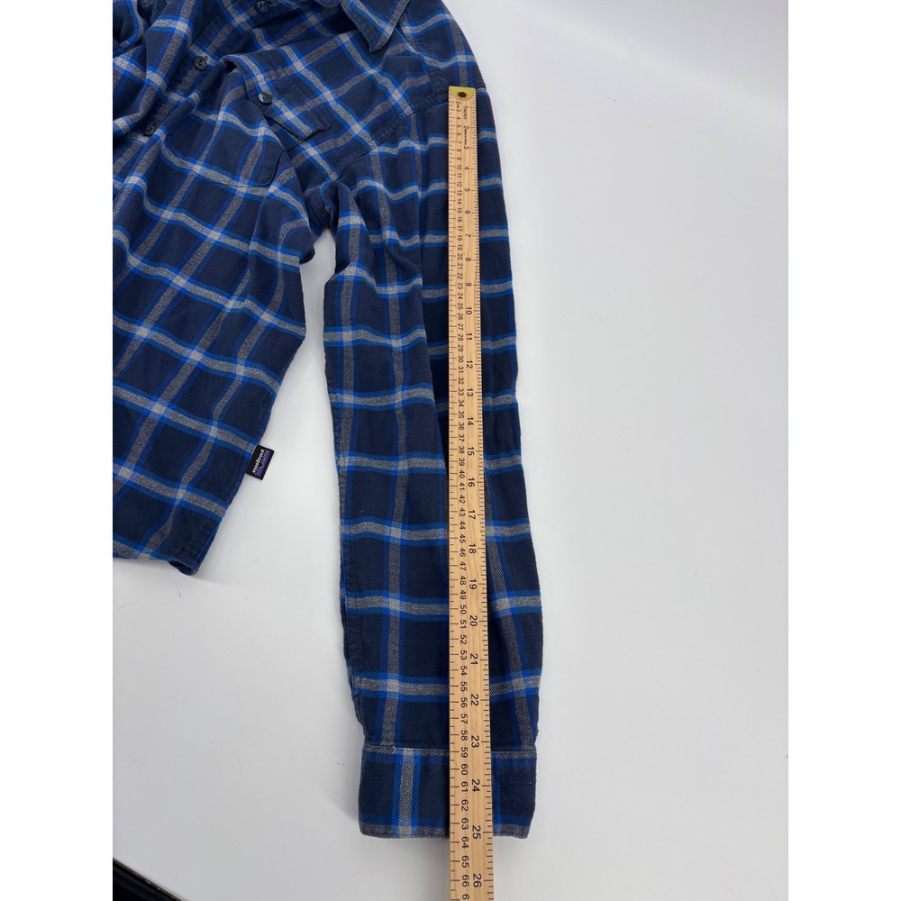 Patagonia Mens Organic Cotton Flannel Shirt Blue Grey Plaid Size M Long Sleeve - Picture 6 of 11